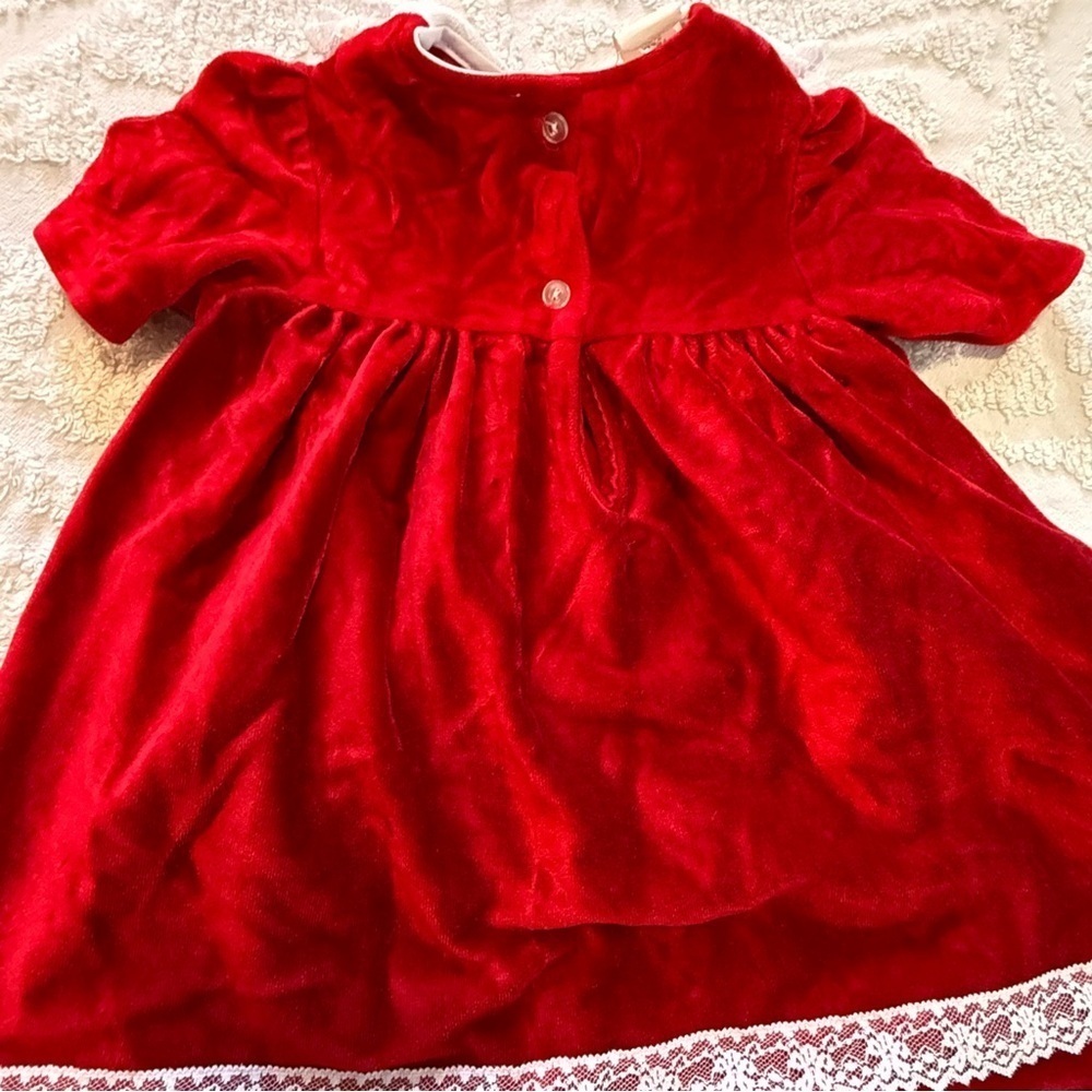 Red Velvet Baby Dress with Lace Trim - Picture 4 of 5